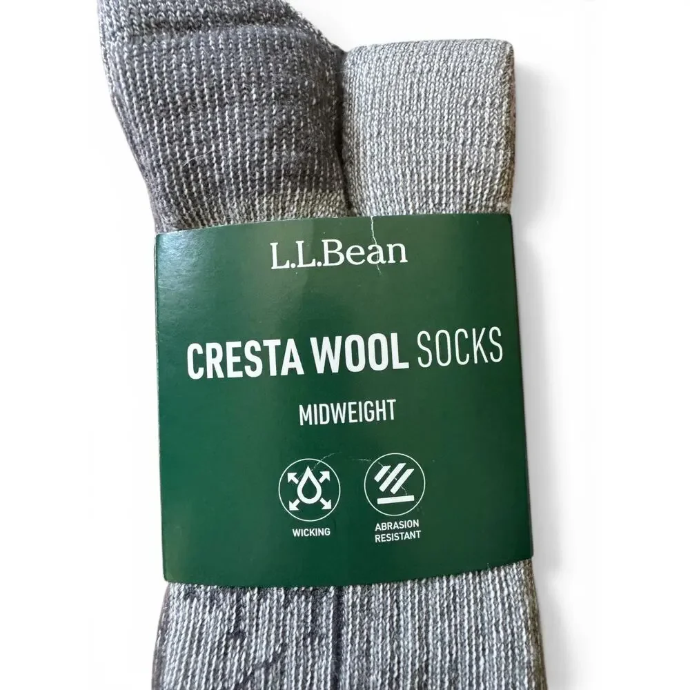L.L. Bean Cresta Wool Socks Midweight Gray Platinum Long Unisex Size XL NEW
